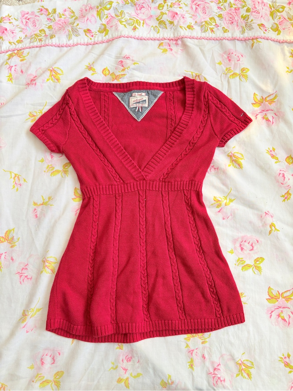 Vintage Tommy Hilfiger Red Short-Sleeve V-Neck babydoll Top